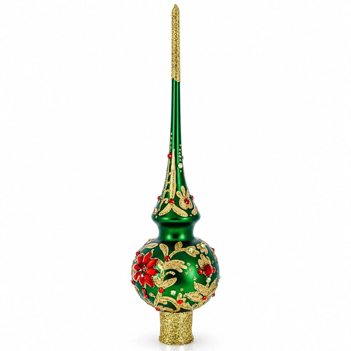 Regal Emerald & Red Glass Christmas Tree Topper 11 Inches