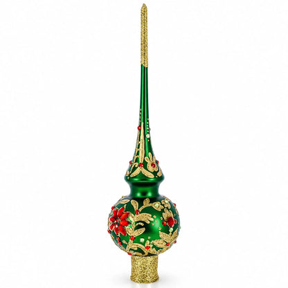 Regal Emerald & Red Glass Christmas Tree Topper 11 Inches
