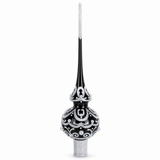Black & White Scroll Pear Glass Christmas Tree Topper 11 Inches BestPysanky Default Title Default Title-