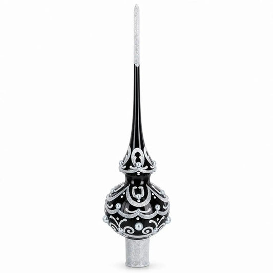 Black & White Scroll Pear Glass Christmas Tree Topper 11 Inches BestPysanky Default Title Default Title-