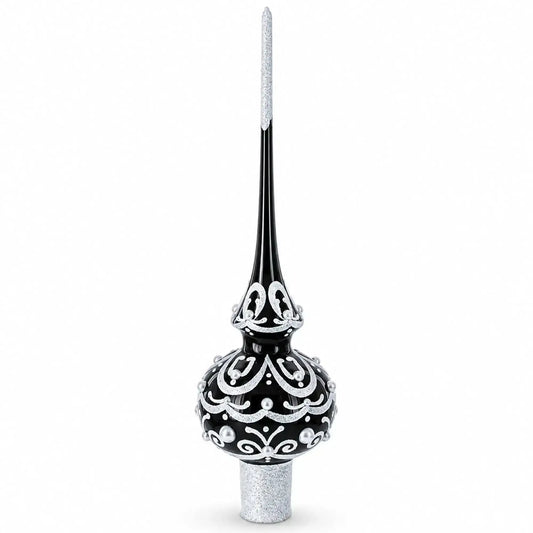 Black & White Scroll Pear Glass Christmas Tree Topper 11 Inches BestPysanky Default Title Default Title-