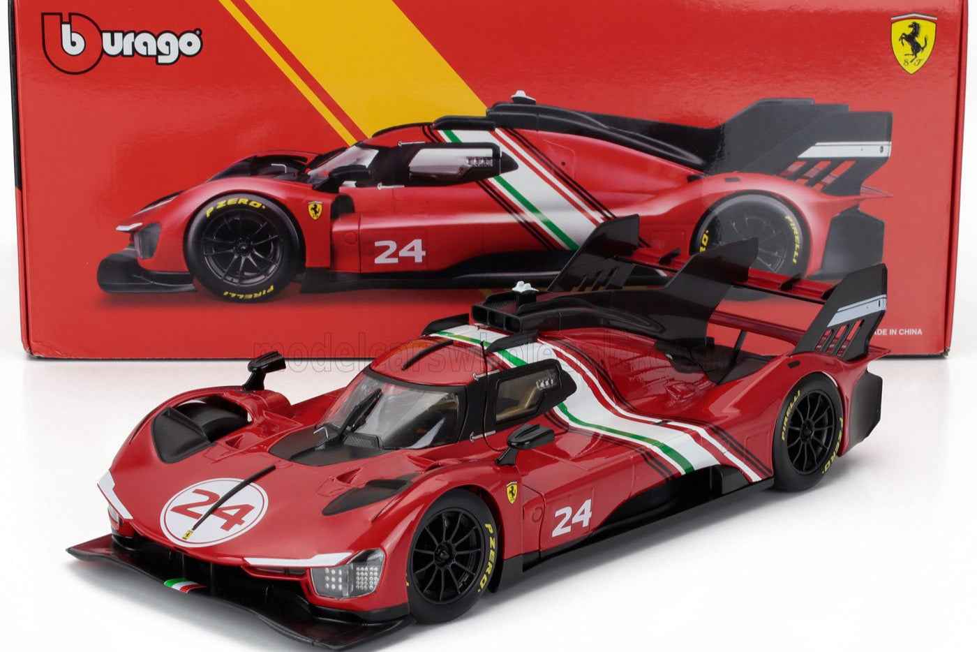 Bburago 2024 Ferrari 499P 3.0L Turbo V6 No 24 Modificata 2024 - Red & Black 1:18 Cartsfy Inc.