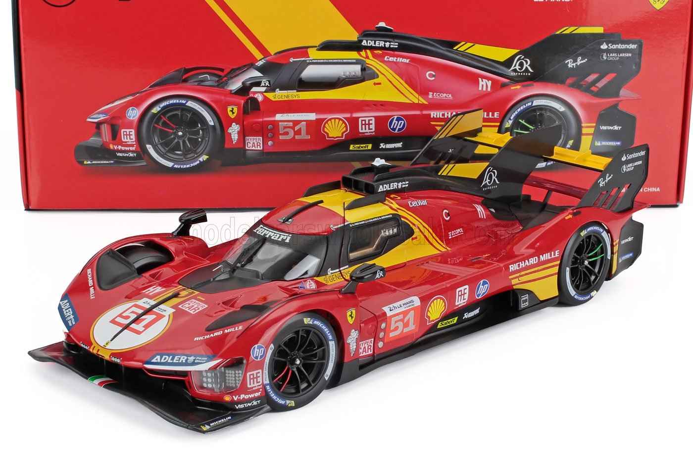 Bburago Ferrari 499P 3.0L Turbo V6 #51 Team Ferrari AF Corse 2024 24hr Le Mans - Red 1:18 Cartsfy Inc.
