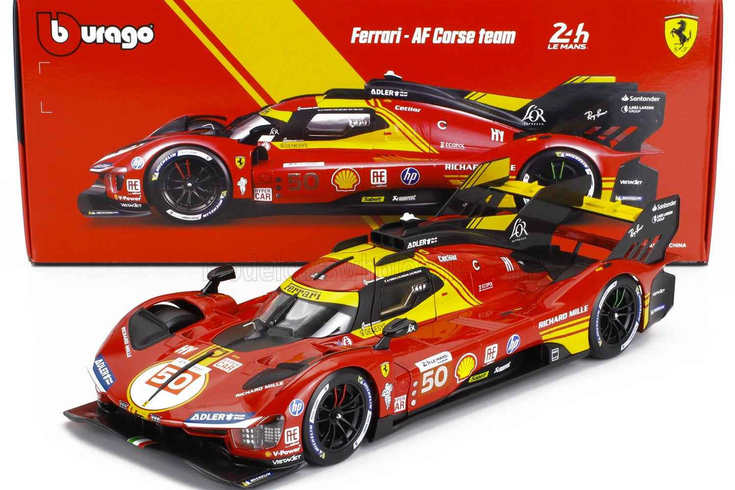Bburago Ferrari 499P 3.0L Turbo V6 No 50 Team Ferrari AF Corse 2024 24hr Le Mans Winner 1:18 STM Diecast Default Title Default Title-