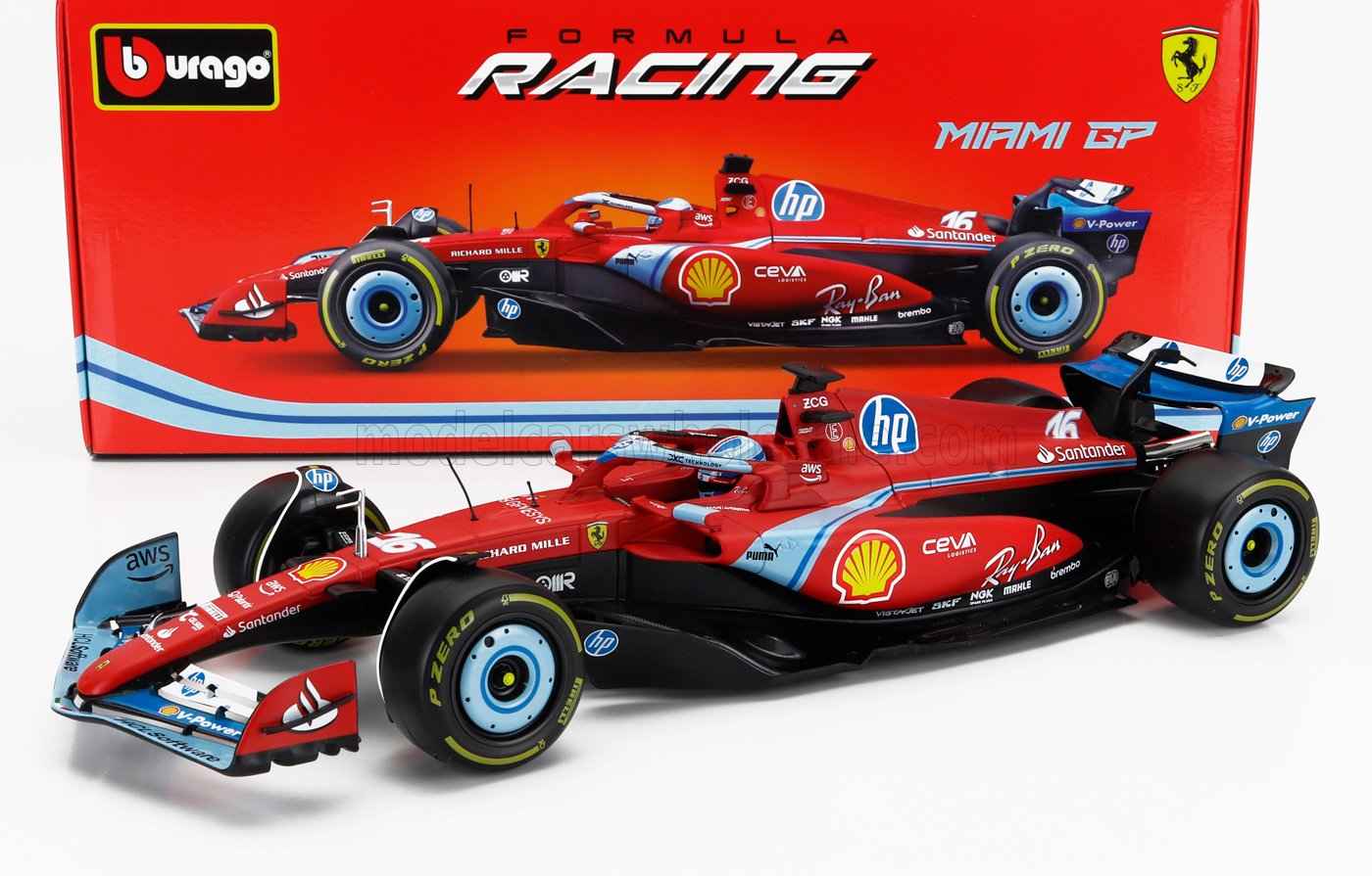 Bburago Ferrari F1 SF-24 Team Scuderia No 16 3rd Miami GP (LeClerc) 2024 Red 1:18 Cartsfy Inc.