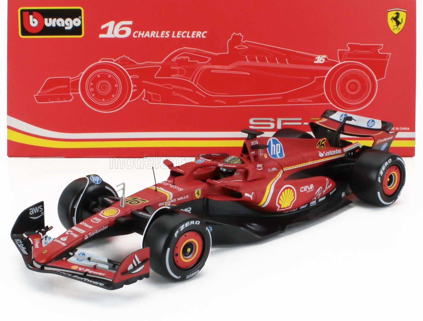 Bburago Ferrari F1 SF-24 Team Scuderia No 16 Winner Italy Monza GP (LeClerc) 2024 Red 1:18 WITH DISPLAY STM Diecast Default Title Default Title-