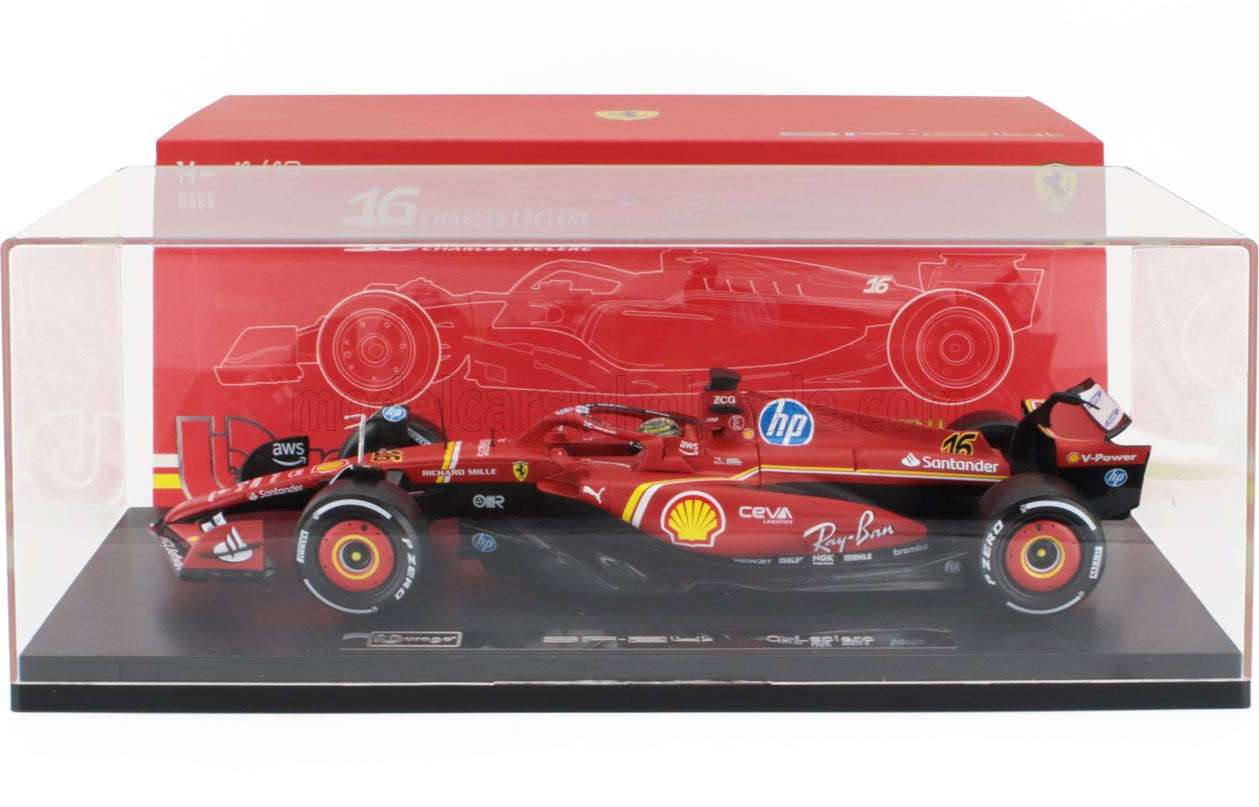 Bburago Ferrari F1 SF-24 Team Scuderia No 16 Winner Italy Monza GP (LeClerc) 2024 Red 1:18 WITH DISPLAY STM Diecast Default Title Default Title-