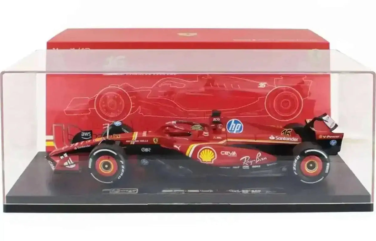 Bburago Ferrari F1 SF-24 Team Scuderia No 16 Winner Italy Monza GP (LeClerc) 2024 Red 1:18 WITH DISPLAY Cartsfy Inc.