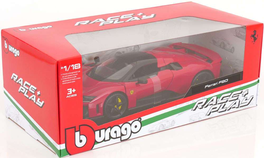 Bburago Race & Play 2024 Ferrari F80 Red (Rossa Corsa) w/ Carbon Wheels 1:18 STM Diecast Default Title Default Title-