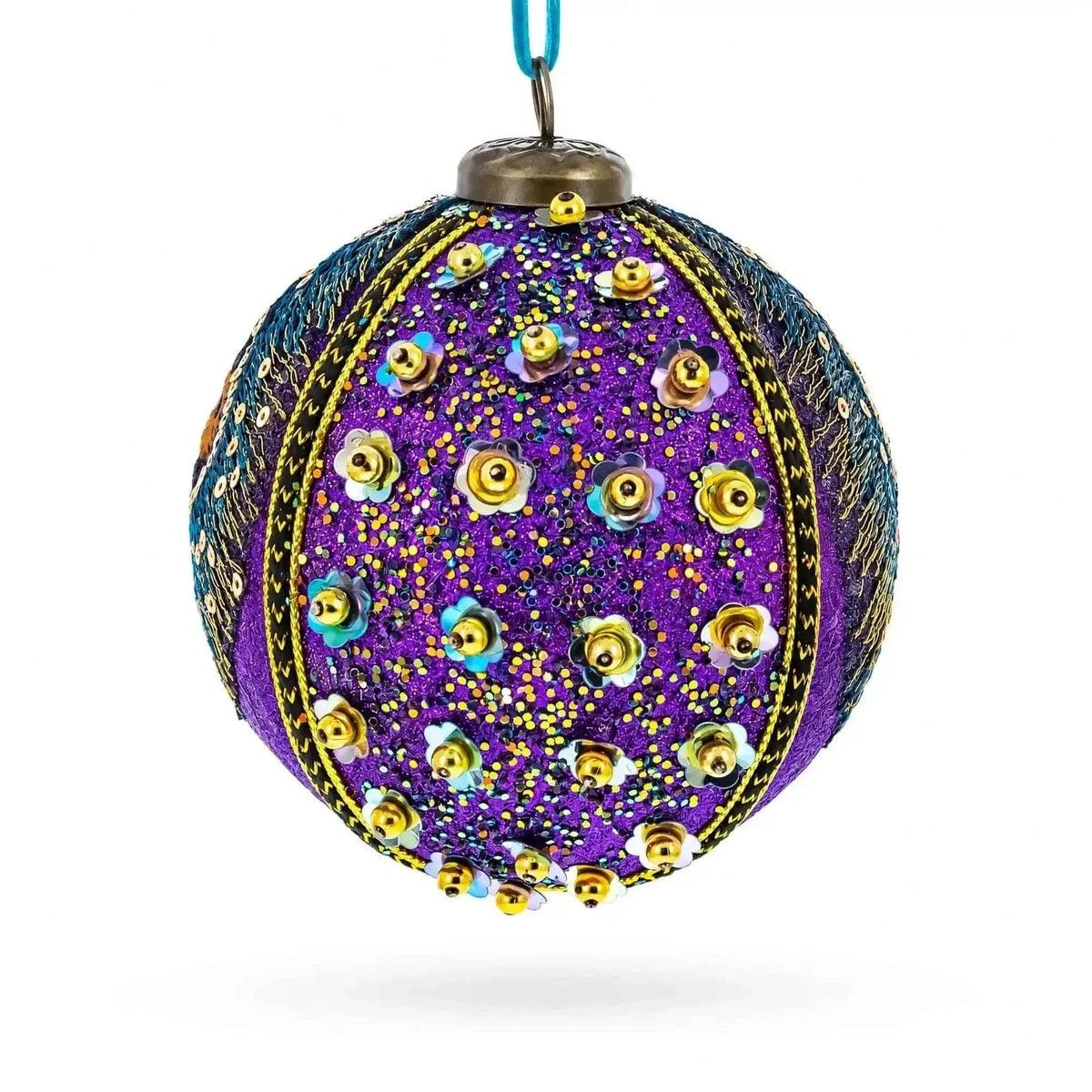 Beaded Purple Peacock Feather Glass Ball Christmas Ornament Cartsfy Inc.