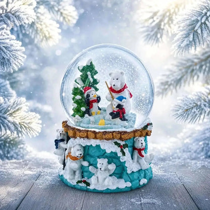 Bear and Penguins Fishing Musical Christmas Water Snow Globe Cartsfy Inc.