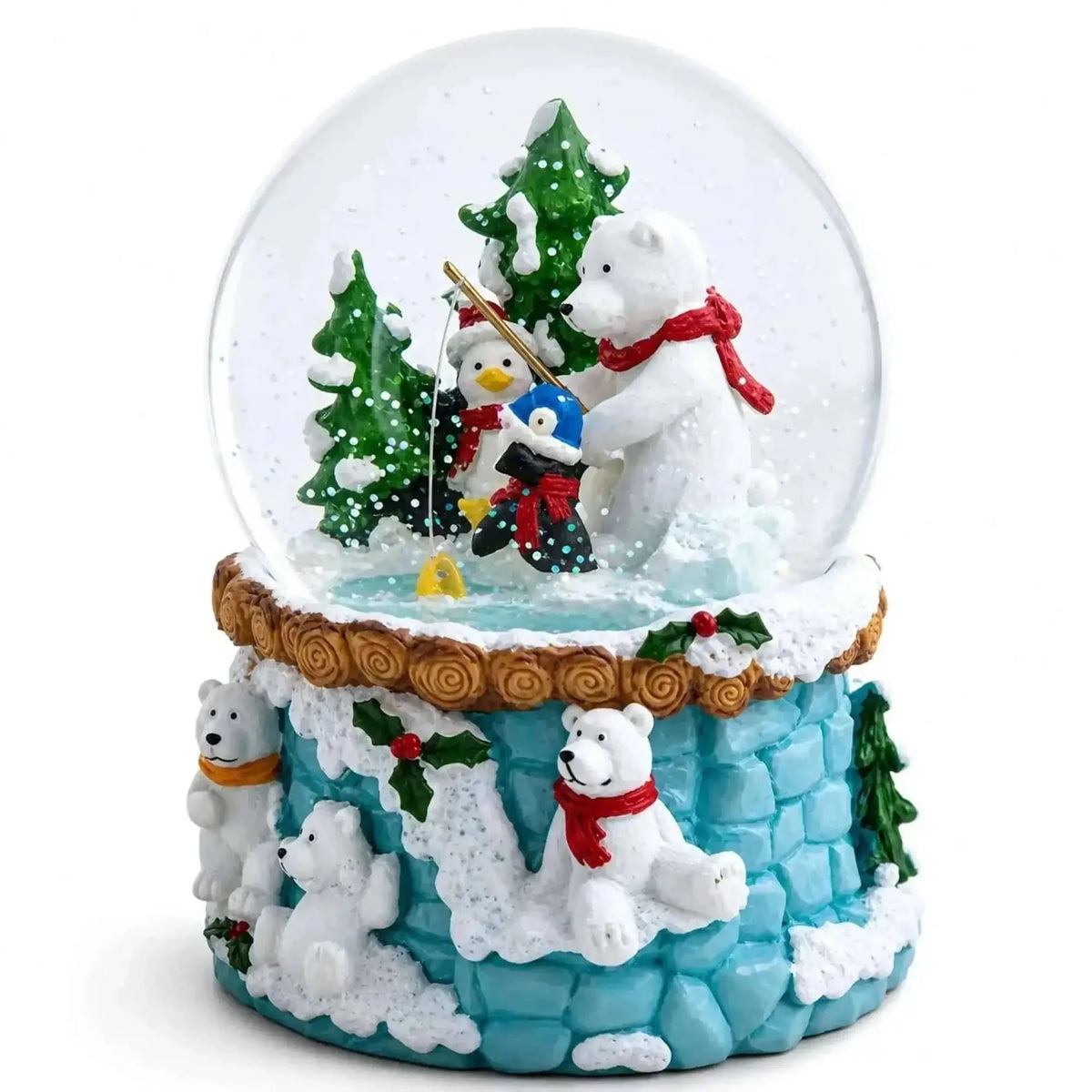 Bear and Penguins Fishing Musical Christmas Water Snow Globe Cartsfy Inc.