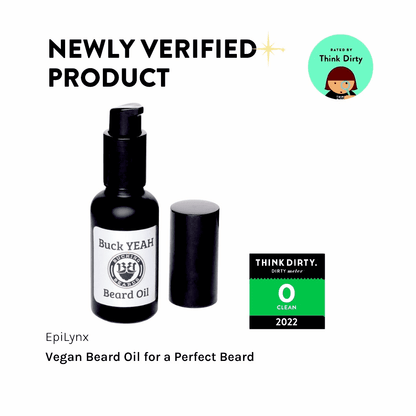 Black Buck YEAH beard oil bottle with pump and capped cylinder container
