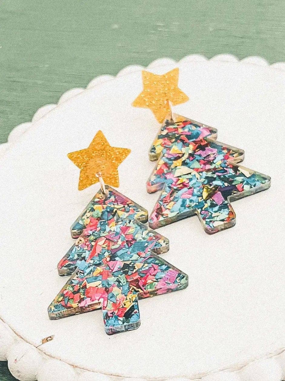 Beautiful Acrylic Christmas Tree Earrings Rooted Home Goods Default Title Default Title-