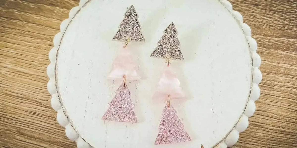 Beautiful Pink Glimmer Christmas Tree Earrings Cartsfy Inc.