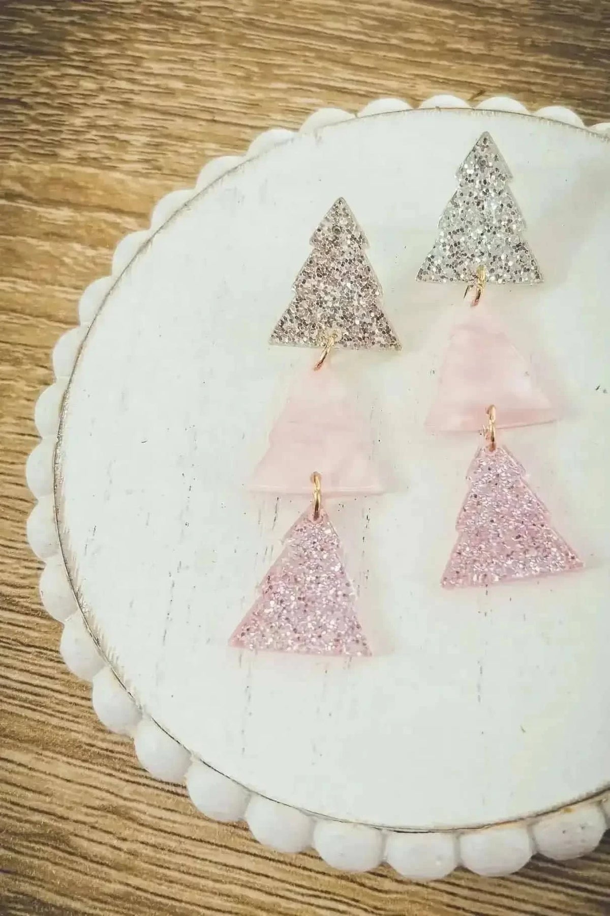 Beautiful Pink Glimmer Christmas Tree Earrings Cartsfy Inc.