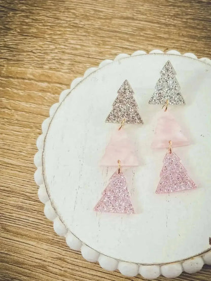 Beautiful Pink Glimmer Christmas Tree Earrings Cartsfy Inc.