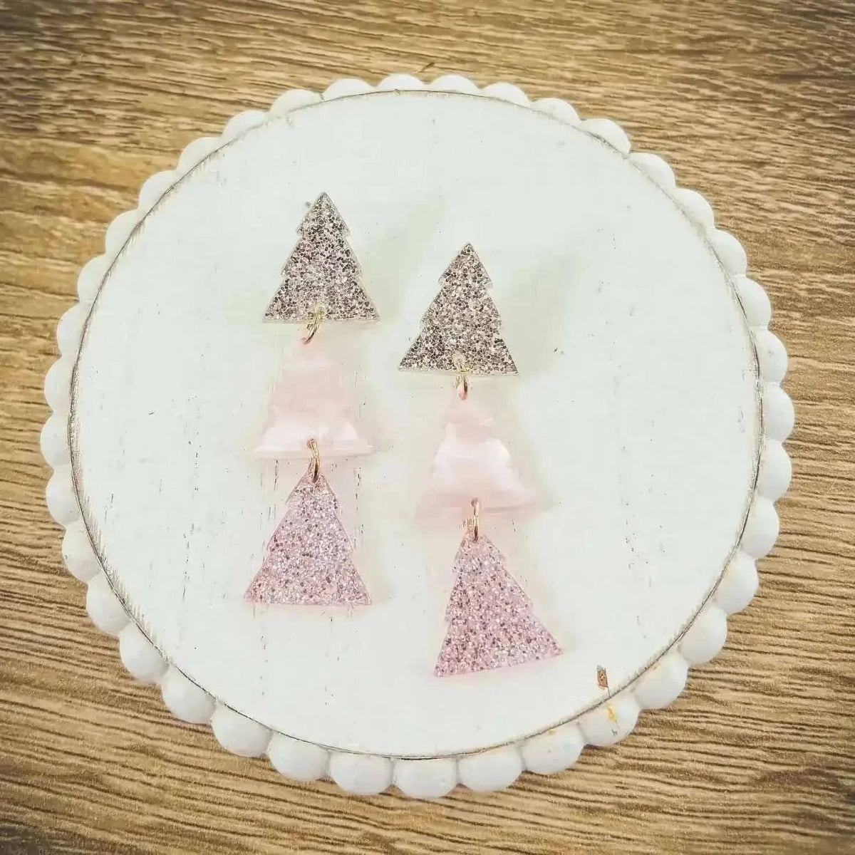 Beautiful Pink Glimmer Christmas Tree Earrings Cartsfy Inc.