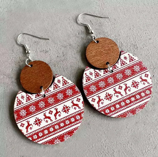 Beautiful Red and White Christmas Striped Wooden Earrings Cartsfy Inc.
