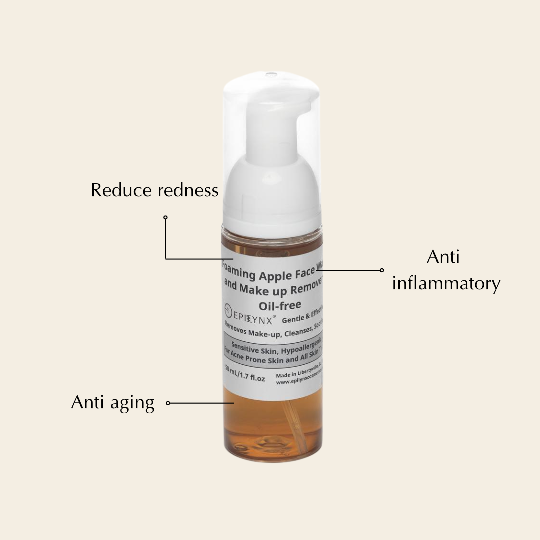 Gentle foaming facial cleanser bottle with white pump and amber formula