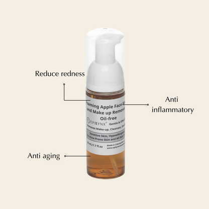 Gentle foaming facial cleanser bottle with white pump and amber formula