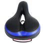 Black saddle with blue edge band, contoured padded top and central cutout, spring mount