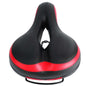 Black saddle with red edge band, contoured padded top and central cutout, spring mount