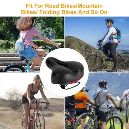Black bike saddle with curved profile and central ventilation opening
