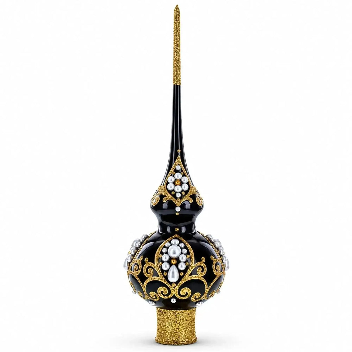 Black and Gold Filigree Design Glass Christmas Tree Topper 11 Inches Cartsfy Inc.