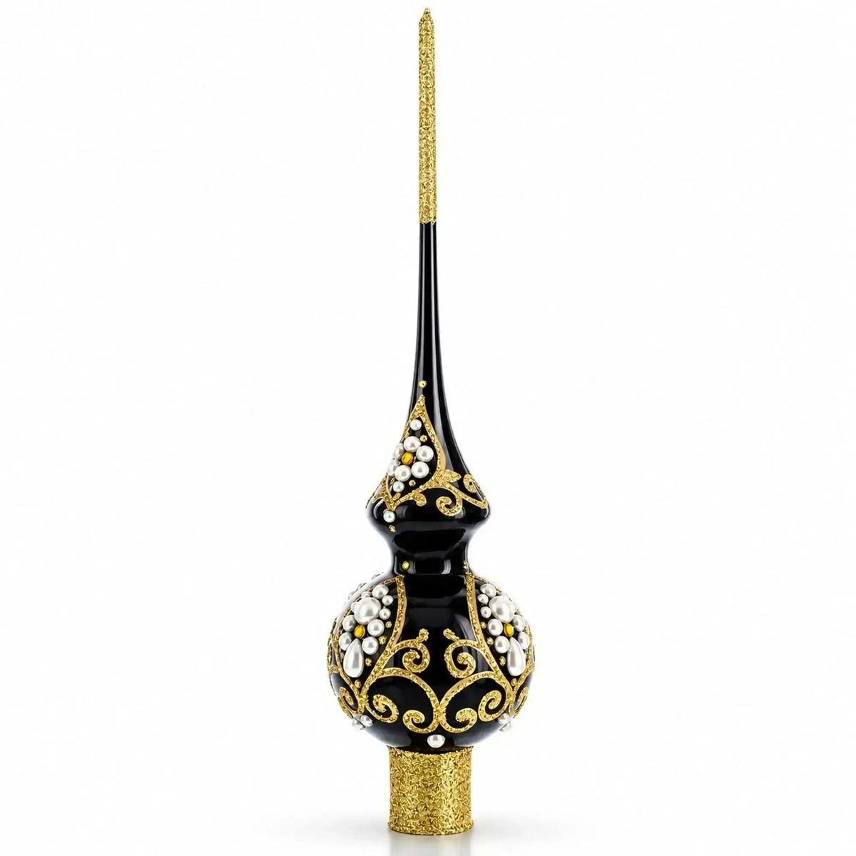 Black and Gold Filigree Design Glass Christmas Tree Topper 11 Inches Cartsfy Inc.