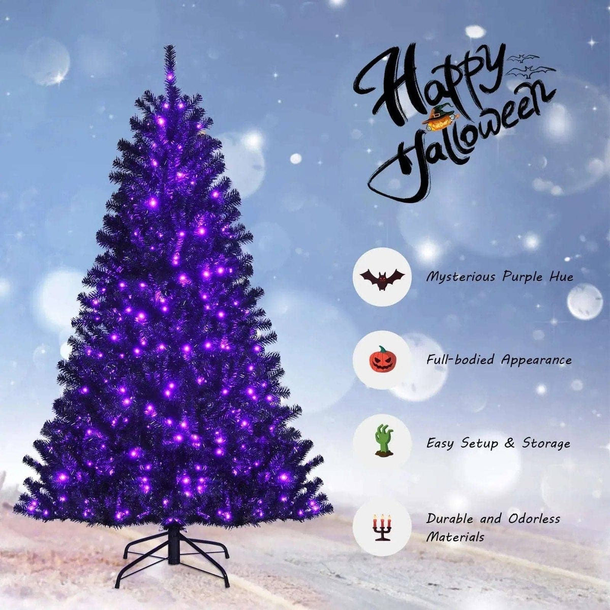 Black Artificial Christmas Halloween Tree with Purple LED Lights Cartsfy Inc.