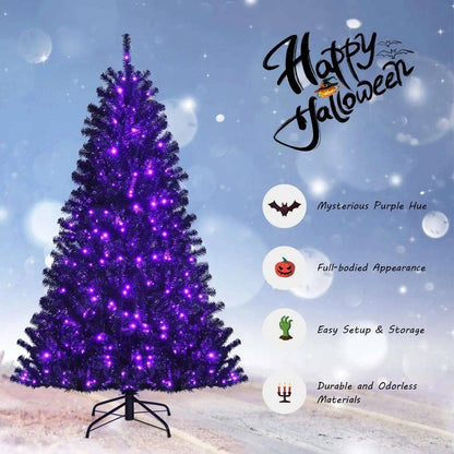 Black Artificial Christmas Halloween Tree with Purple LED Lights Cartsfy Inc.