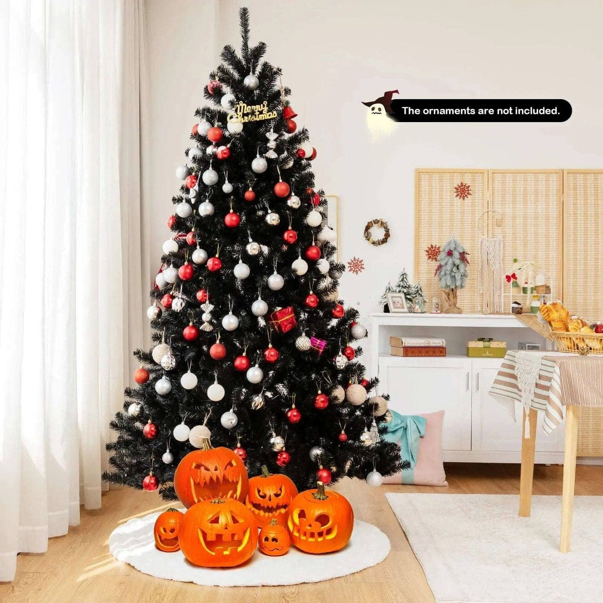 Black Artificial Christmas Halloween Tree with Purple LED Lights Cartsfy Inc.