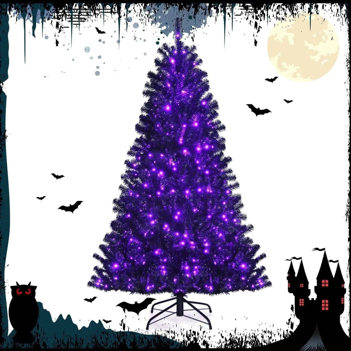 Black Artificial Christmas Halloween Tree with Purple LED Lights Cartsfy Inc.
