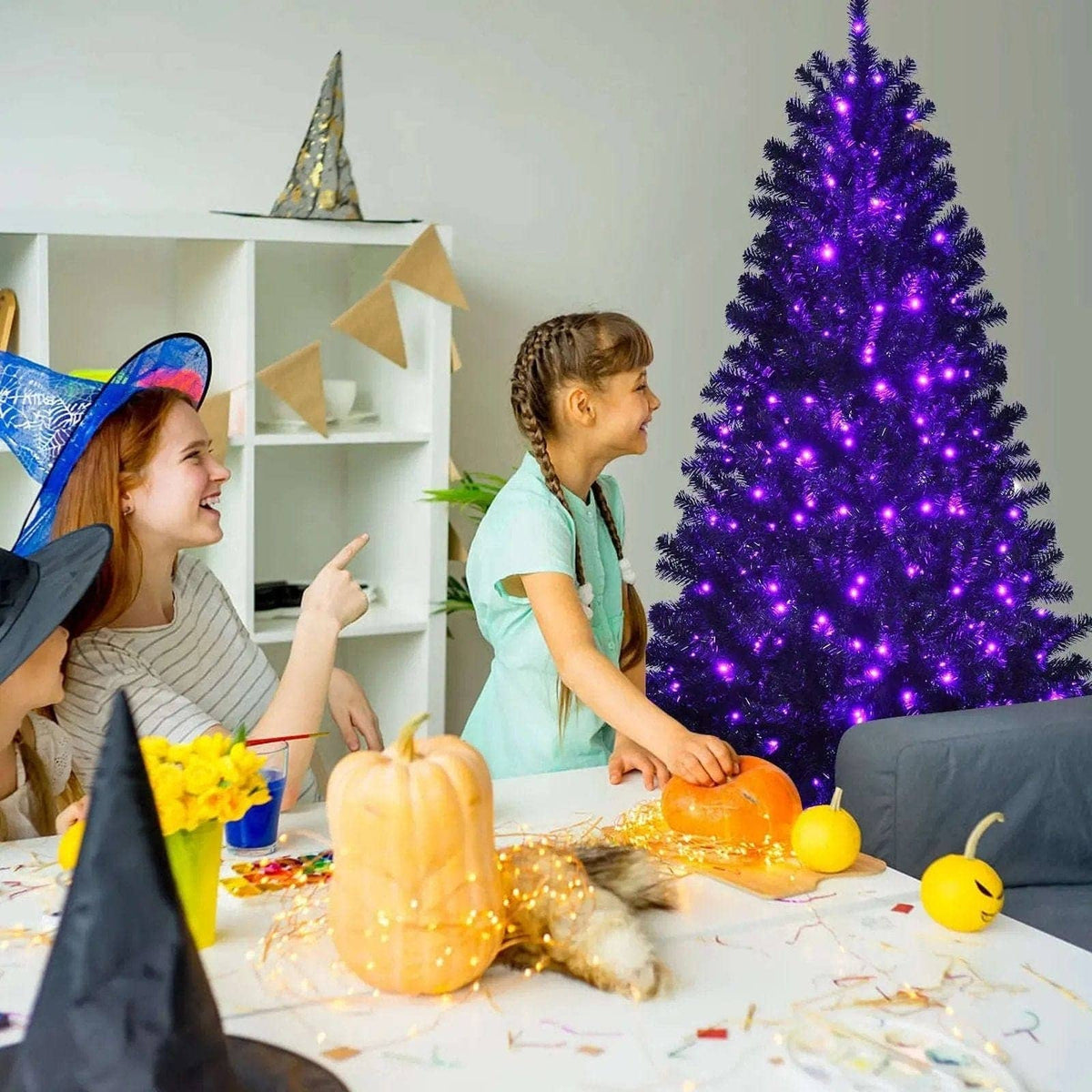Black Artificial Christmas Halloween Tree with Purple LED Lights Cartsfy Inc.