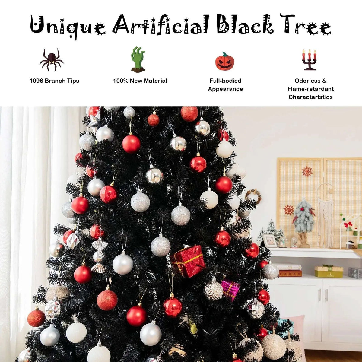 Black Artificial Christmas Halloween Tree with Purple LED Lights Cartsfy Inc.