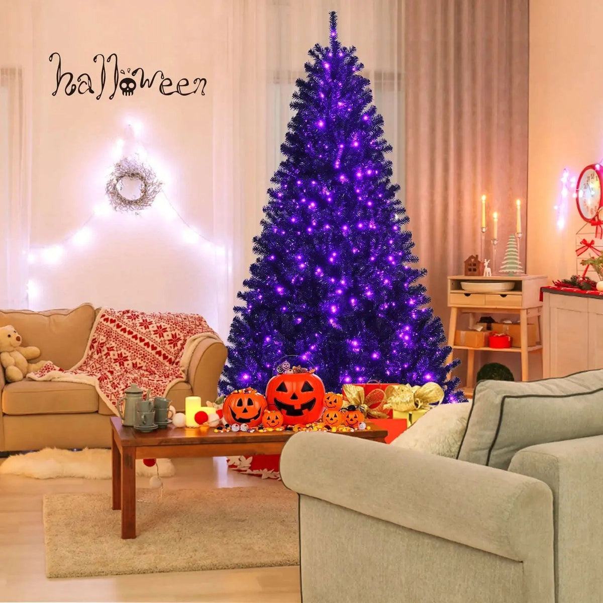 Black Artificial Christmas Halloween Tree with Purple LED Lights Cartsfy Inc.