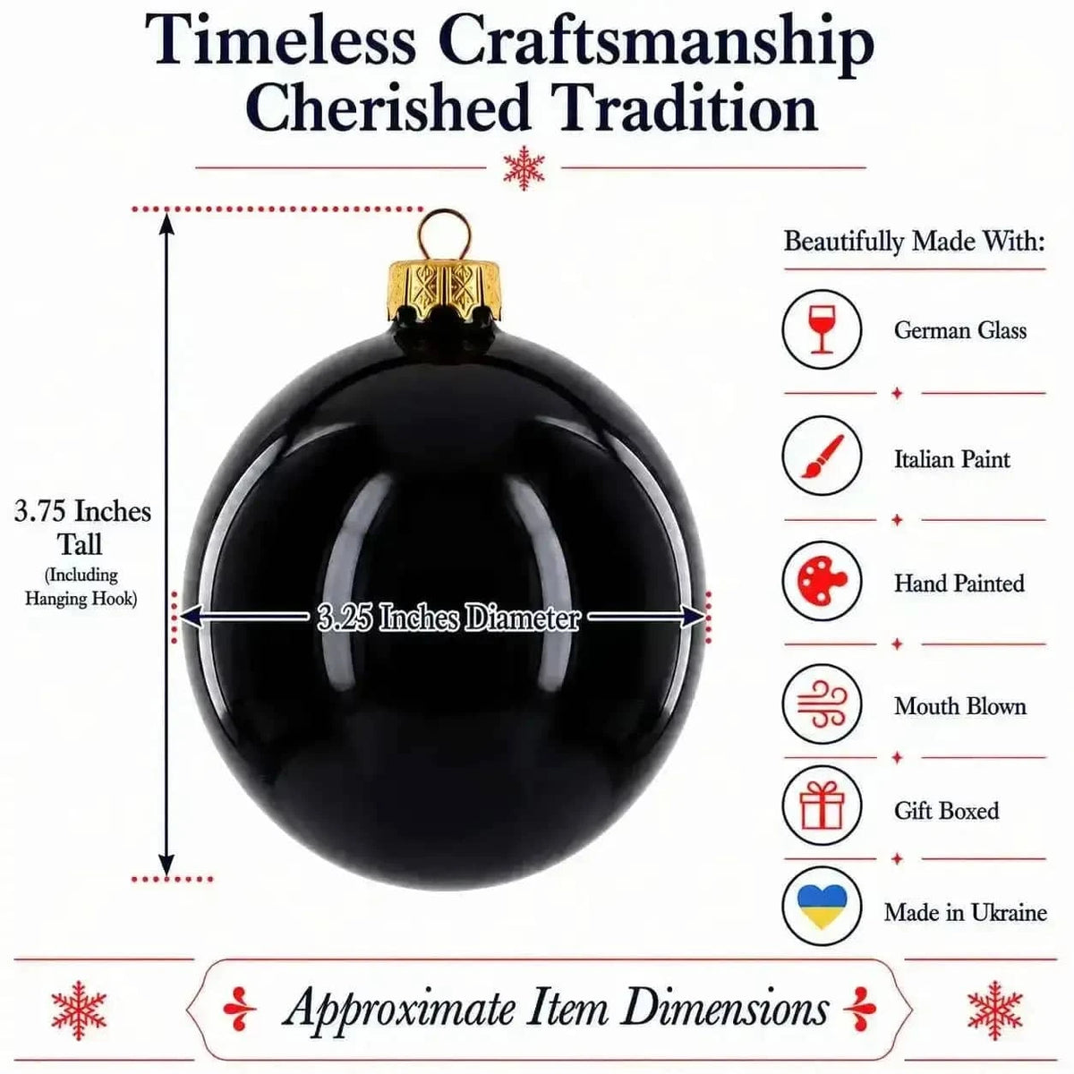 Black Glossy Glass Ball Christmas Ornament 3.25 Inches (036) Cartsfy Inc.