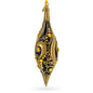 Black & Gold Jeweled Swirl Elongated Pointed Teardrop Finial Glass Christmas Ornament