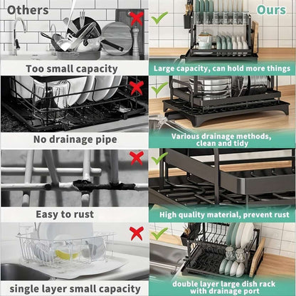 Black Metal Dish Rack – 2-Layer / 3-Layer Cartsfy Inc.