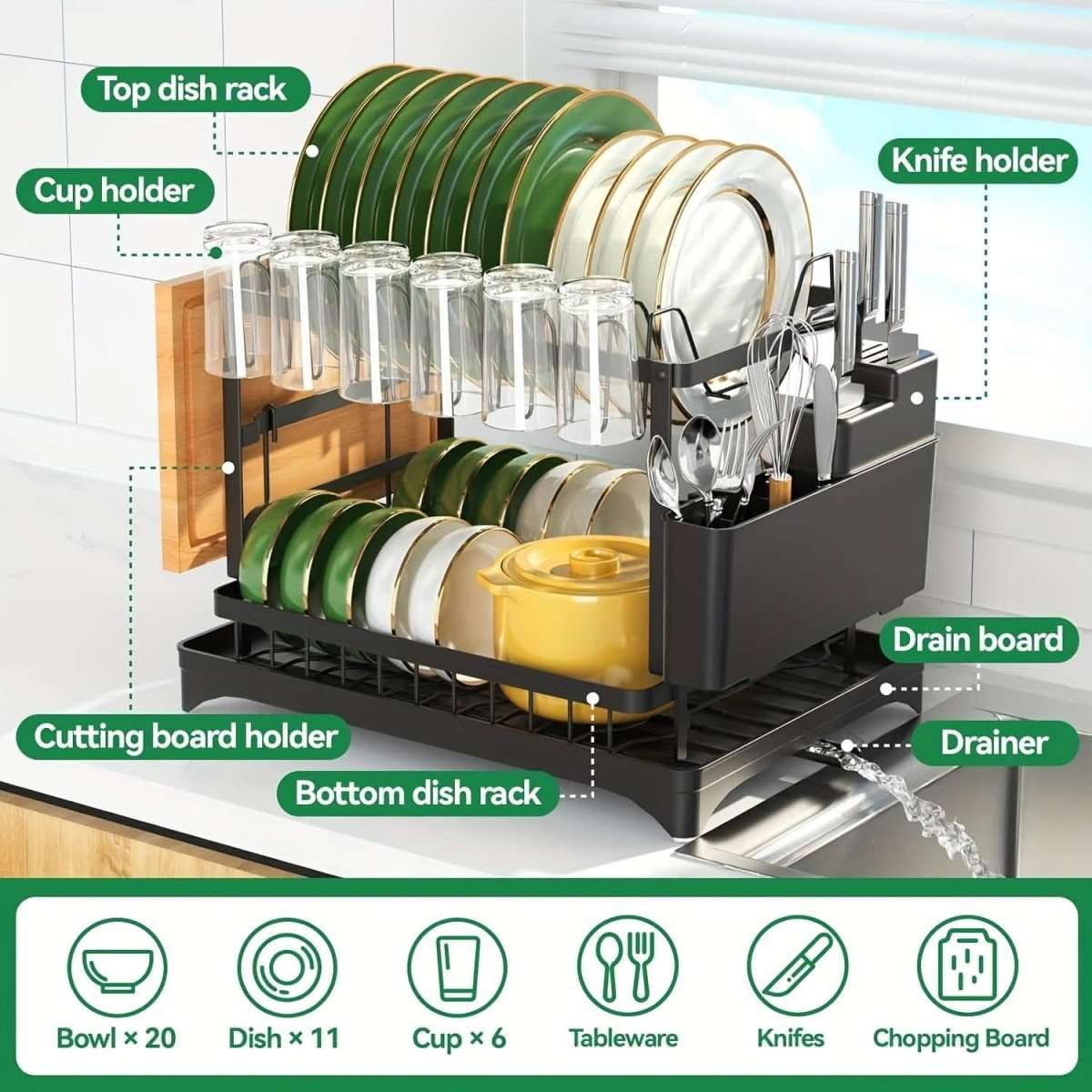 Black Metal Dish Rack – 2-Layer / 3-Layer Cartsfy Inc.