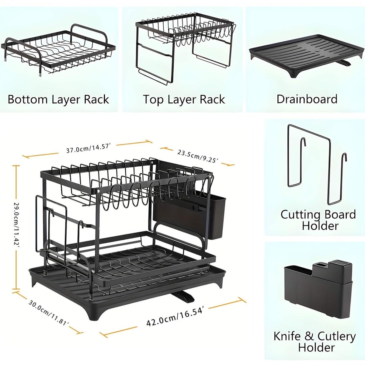 Black Metal Dish Rack – 2 - Layer / 3 - Layer - Cartsfy Inc.