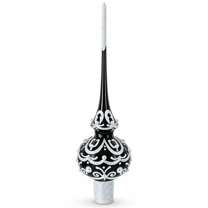 Black & White Scroll Pear Glass Christmas Tree Topper 11 Inches Cartsfy Inc.
