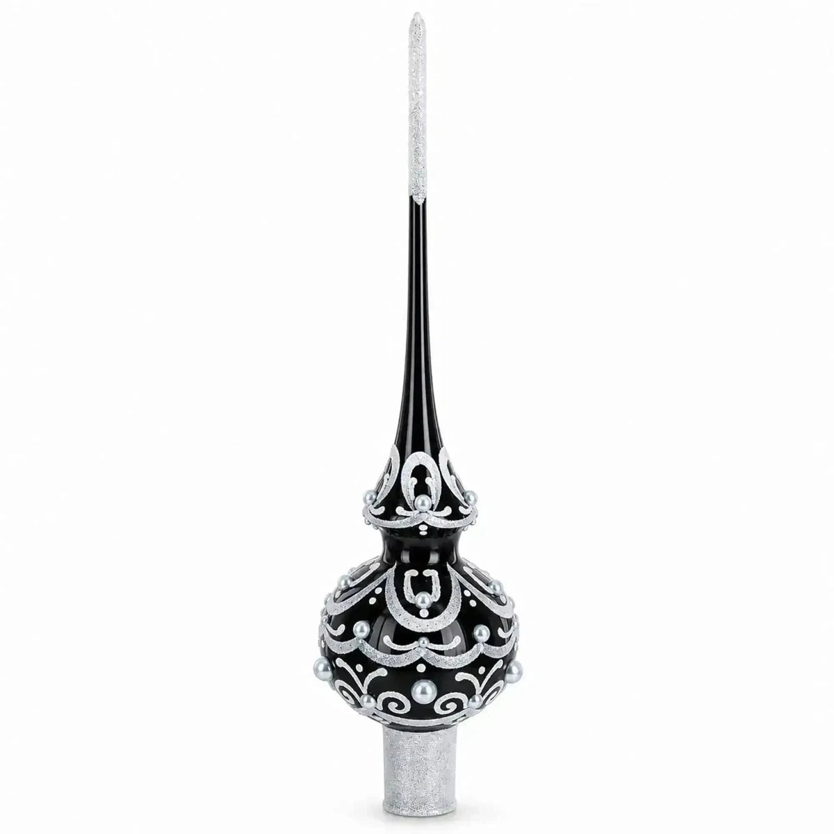 Black & White Scroll Pear Glass Christmas Tree Topper 11 Inches Cartsfy Inc.