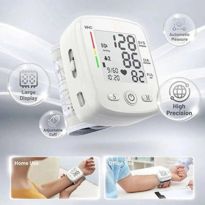 Blood Pressure Monitor Digital Wrist BP Machine Automatic BP Cuff with 2 Users 180 Memory Voice Large LCD Display DailySale Black White Black-White-