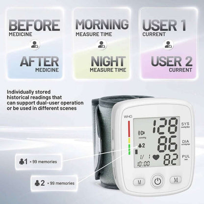 Blood Pressure Monitor Digital Wrist BP Machine Automatic BP Cuff with 2 Users 180 Memory Voice Large LCD Display Cartsfy Inc.