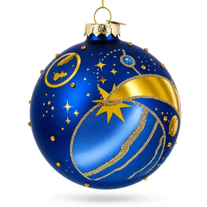 Blue Celestial Planets and Shooting Star Glass Ball Christmas Ornament Cartsfy Inc.