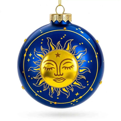 Blue Celestial Sun Face and Moon Glass Ball Christmas Ornament Cartsfy Inc.
