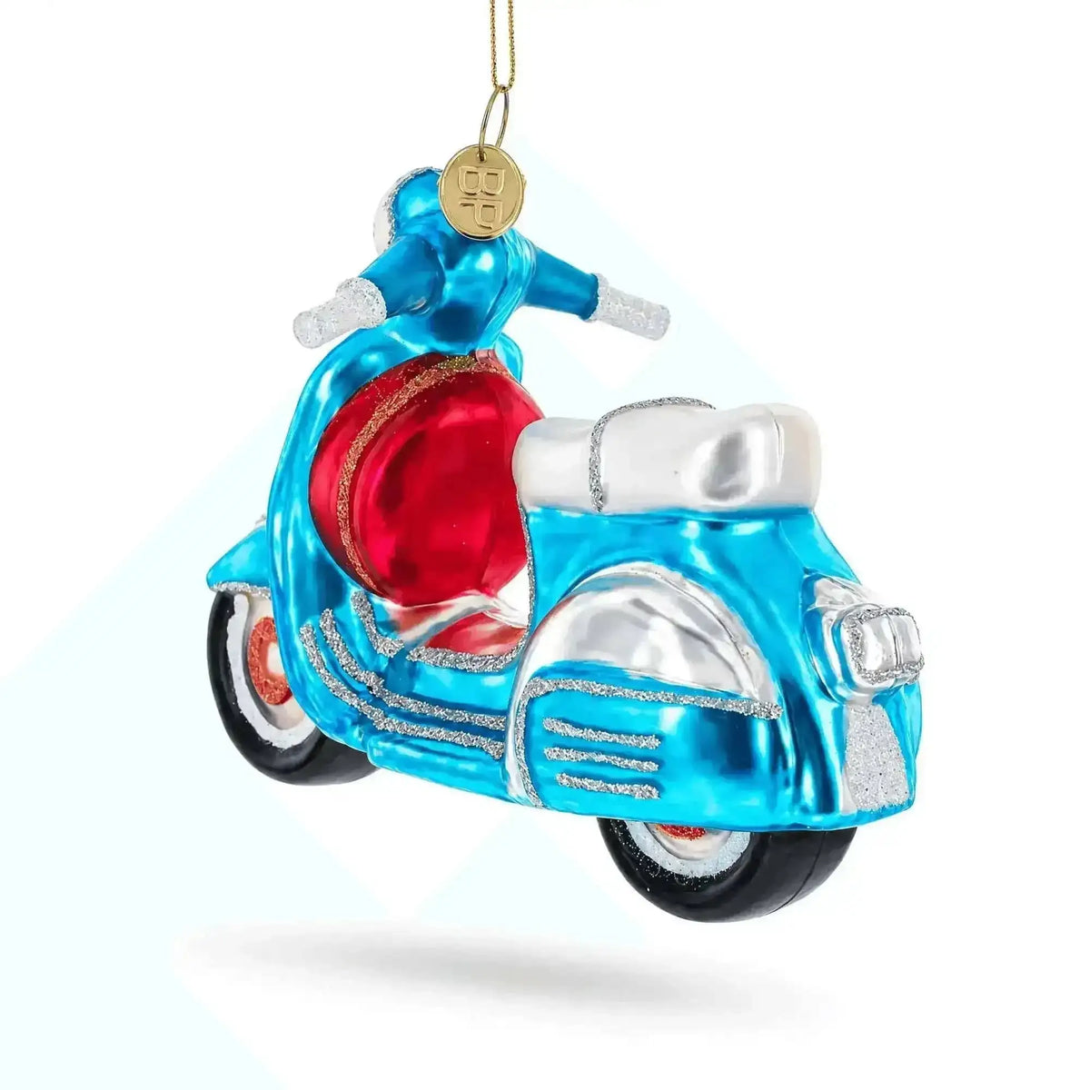 Blue Retro Scooter Glass Christmas Ornament Cartsfy Inc.