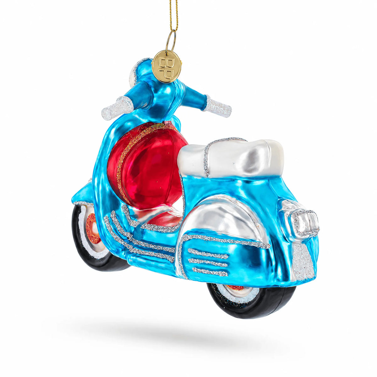 Blue Retro Scooter Glass Christmas Ornament Cartsfy Inc.